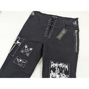 Current Mood Black Lace‎ Up Patchwork Punk Pants Frayed Waist Dead Again 30x28